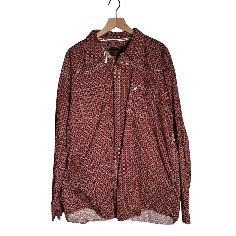 COWBOY HARDWARE patterned oversized cowboy western rodeo pearl snap shirt XXL